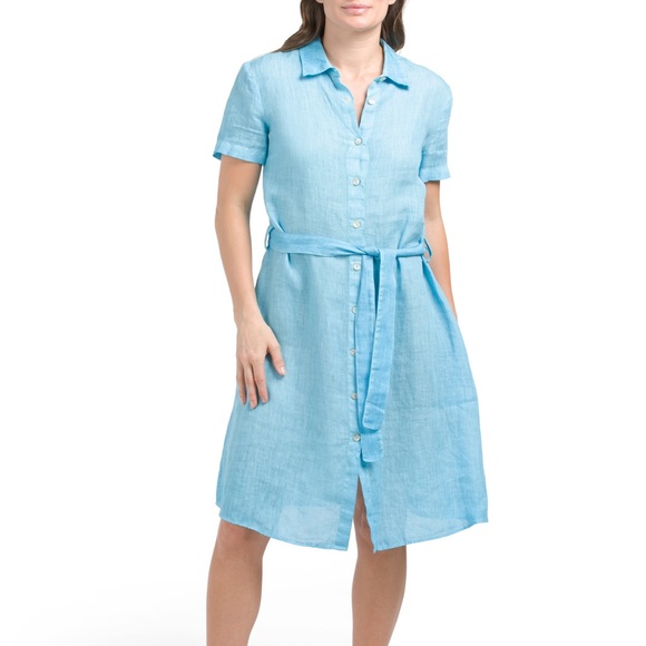 NEW 120 LINO 100% Linen Mini Shirt Dress Marine 1368tn - Picture 8 of 8